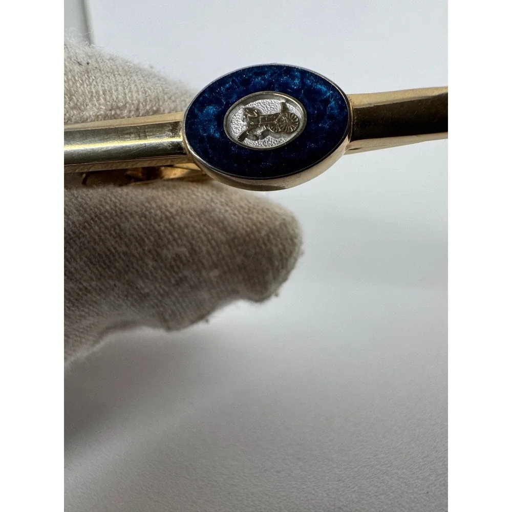 Vintage  CELINE Paris Navy Blue‎ Enamel Carriage Horse Tie Clip Clasp